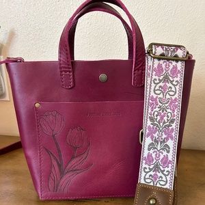 Portland Leather Group Mini CB Crossbody Tote Boysenberry NEW Extra Strap